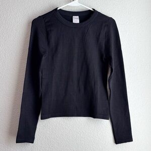 NWT No Boundaries Crew Neck Waffle Tee Long Sleeve Shirt Black Medium